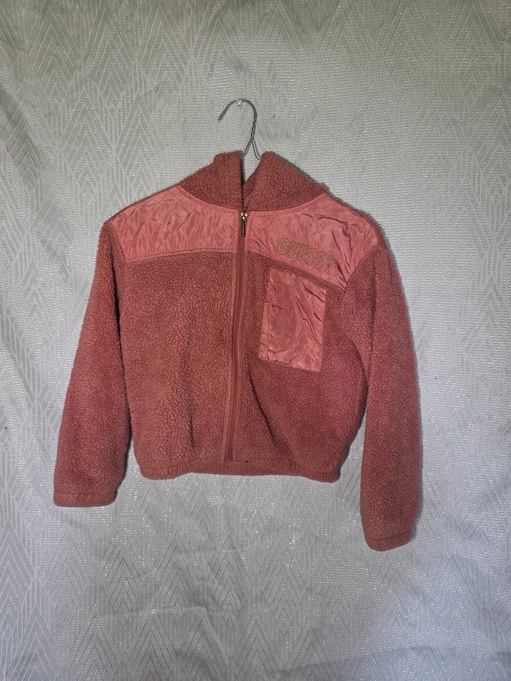 Guess Kids Quilted-Trim Sherpa Jacket in Rose